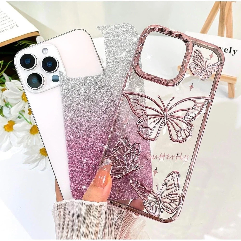 BITOBE iPhone 16 Pro Case 3D Butterfly Glitter Pink Slim Plating‎ Bumper Cover